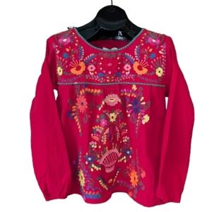 YZXDORWJ Women's Embroidered Mexican Peasant Blouse Red Multi Embroidery Small